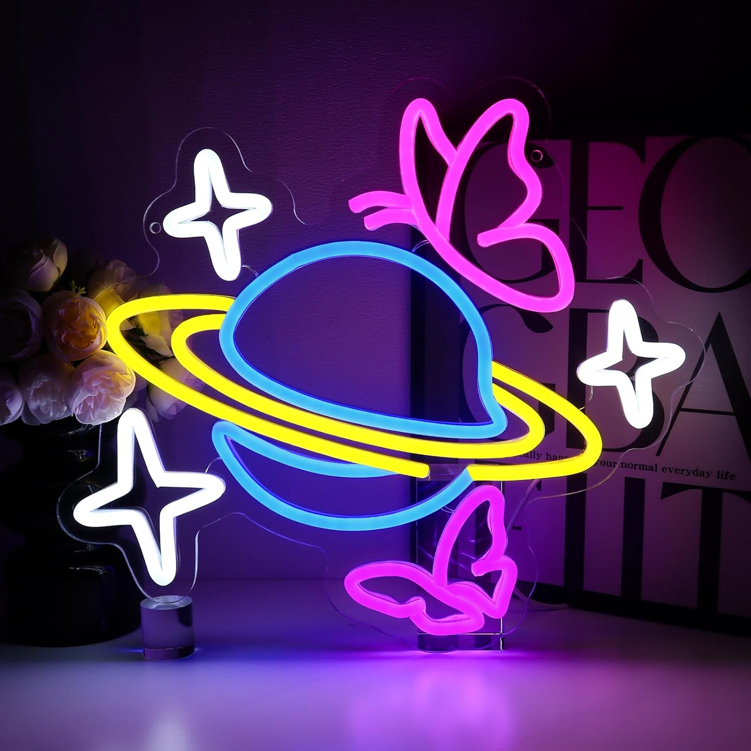 Party Games Shop - Planeet Vlinder Ster Neon Licht Dimbaar